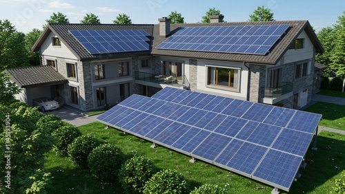 Sustainable Home Energy Solar Panels on a Modern House