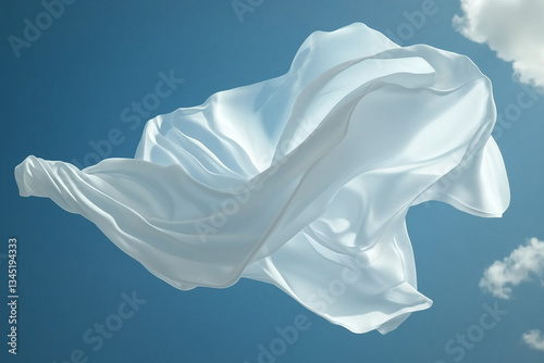 White abstract background. Fluttering white scarf. Waving on the wind white fabric. 3D illustration. white cloth fabric textile wind