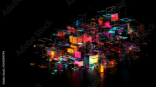 Abstract Colorful 3D Geometric Design with Glowing Lights
