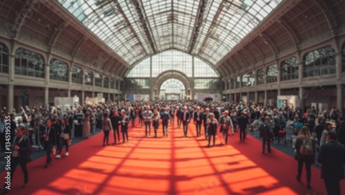 Grand Interior of a Convention Center with Red Carpet and Attendees