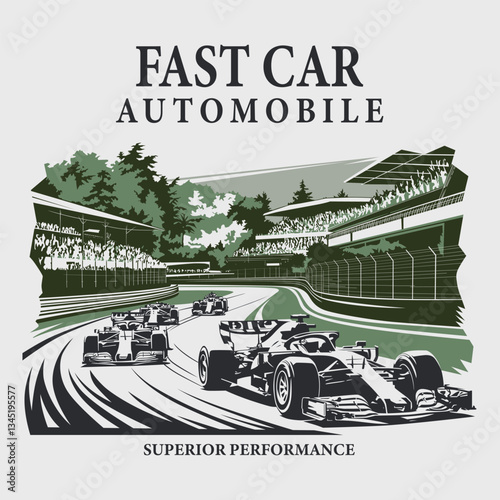 Dynamic scene of race cars navigating a sharp turn on a track, surrounded by fans