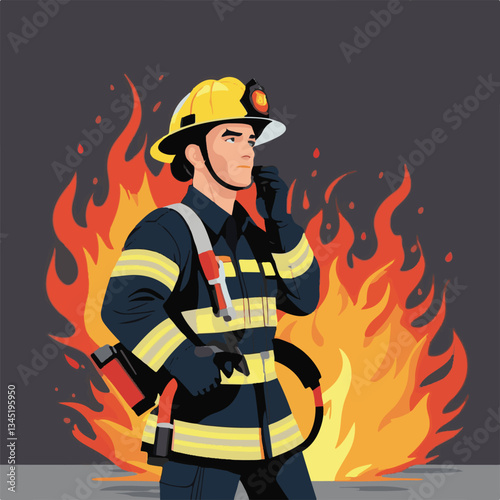 fireman, emergency, firefighter, safety, danger, fire, rescue, man, fighter, helmet, uniform, protection, red, service, equipment, background, hose, flame, extinguisher, burn, hero, job, water, work, 