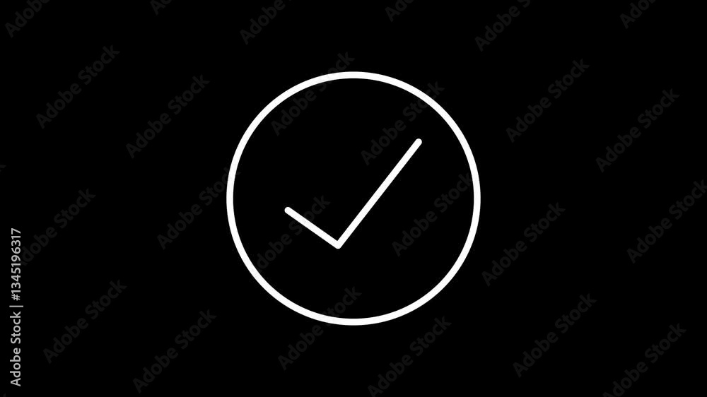 Chick list icon on circle. Green Tick mark animation on black background. Chick list icon on circle. Green Tick mark animation on black background.