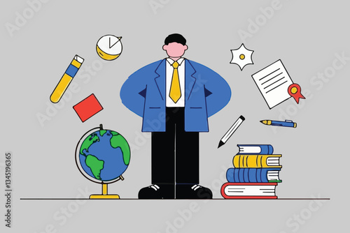 Education Concept: Man with Learning Tools, Knowledge and Study, Academic Achievement. 
