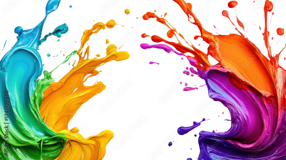 Colorful paint splashes forming a dynamic and vibrant background with transparent background