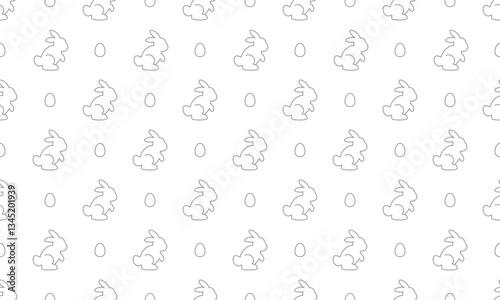 Grey outline Easter bunny ang egg seamless pattern. Vector Repeating Texture.