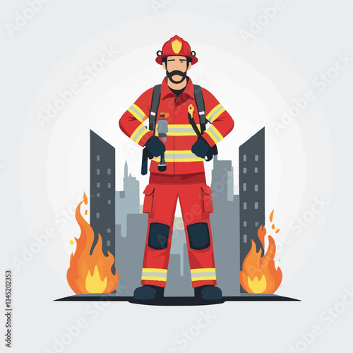fireman, emergency, firefighter, safety, danger, fire, rescue, man, fighter, helmet, uniform, protection, red, service, equipment, background, hose, flame, extinguisher, burn, hero, job, water, work, 