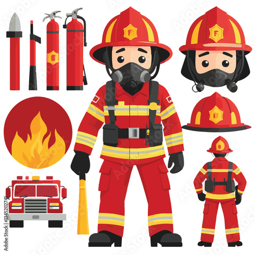 fireman, emergency, firefighter, safety, danger, fire, rescue, man, fighter, helmet, uniform, protection, red, service, equipment, background, hose, flame, extinguisher, burn, hero, job, water, work, 