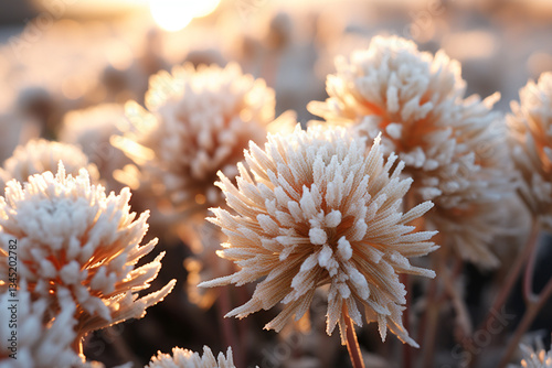 ethereal splendor of ivory clover blossoms, nestled amidst glistening blades of morning dew, epitomizes a tranquil tableau, with their dainty petals and serene emergence of a new day