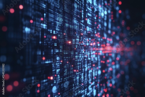 Wallpaper Mural Abstract Data Transmission with Red and Blue Dots on a Dark Background, Digital Connection Torontodigital.ca