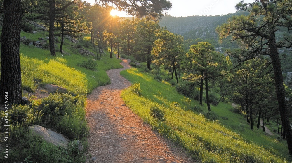 Naklejka premium A trek through a pine forest with a carpet of needles and crisp, fresh air
