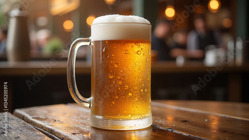 Frosty Beer Mug in a Cozy Pub