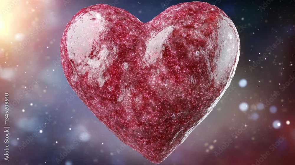 Obraz premium Glittering ruby heart against cosmic background
