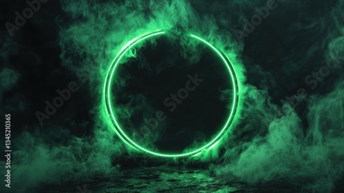 A glowing green circle encompassed in ethereal green smoky haze