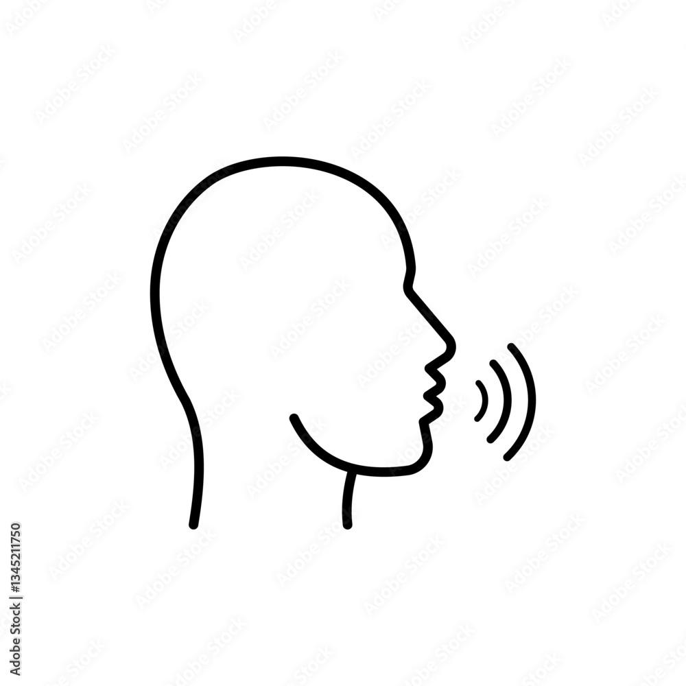 Voice control icon. Speak or talk recognition linear icon, speaking and talking command, sound commander or speech dictator head, vector illustration Voice control icon. Speak or talk recognition linear icon, speaking and talking command, sound commander or speech dictator head, vector illustration