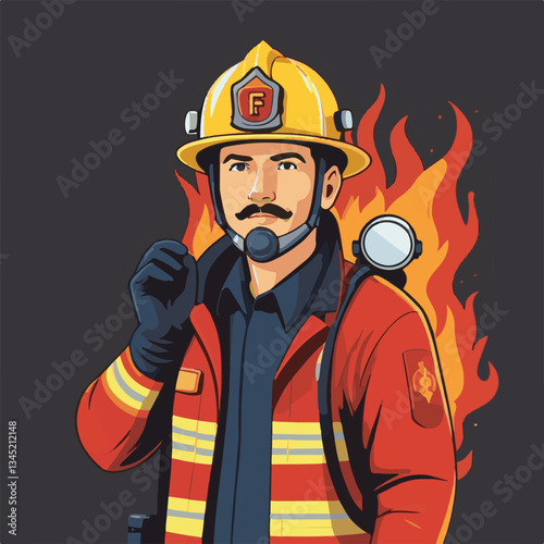 fireman, emergency, firefighter, safety, danger, fire, rescue, man, fighter, helmet, uniform, protection, red, service, equipment, background, hose, flame, extinguisher, burn, hero, job, water, work, 