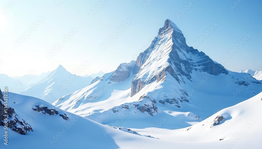 Obraz premium Snow-covered mountain peak, pristine white landscape, nature photography, sky