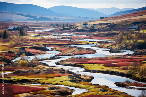 spectacle of a lofty moorland, where ethereal sight of elevated marshes, undulating peat formations, harmonious dance between water and flora, and an overwhelming feeling of seclusion and altitude con