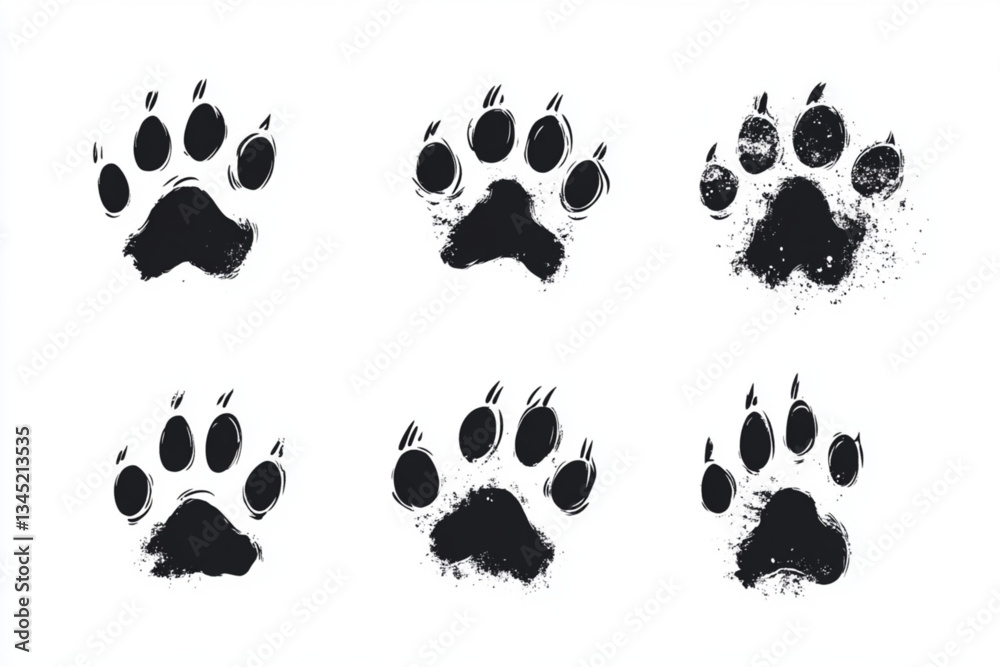 Six black paw prints on a white background vector art Six black paw prints on a white background vector art