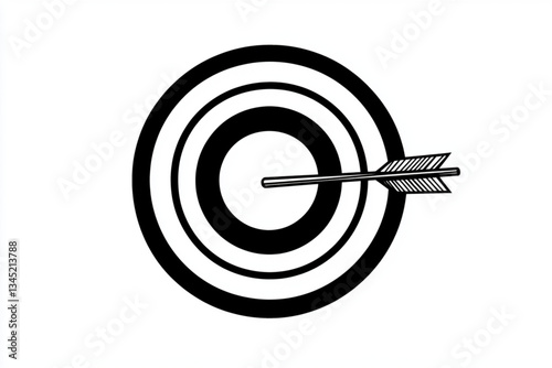 Arrow hits the center of a black and white target board