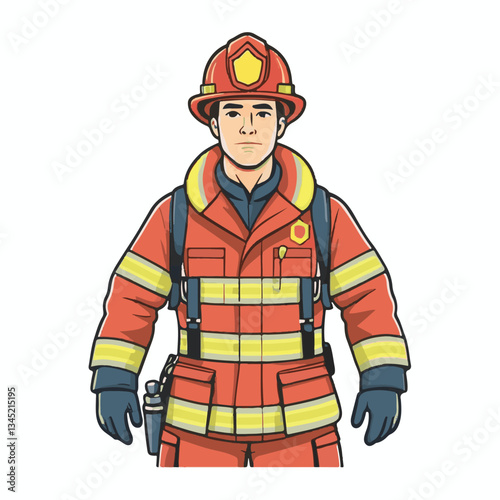 fireman, safety, emergency, firefighter, danger, rescue, fire, man, fighter, uniform, equipment, protection, helmet, service, flame, burn, water, profession, extinguisher, vector, red, hose, backgroun