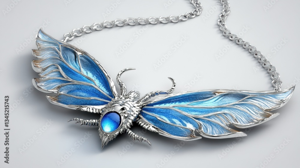 Fototapeta premium Elegant silver and blue butterfly necklace design with intricate details