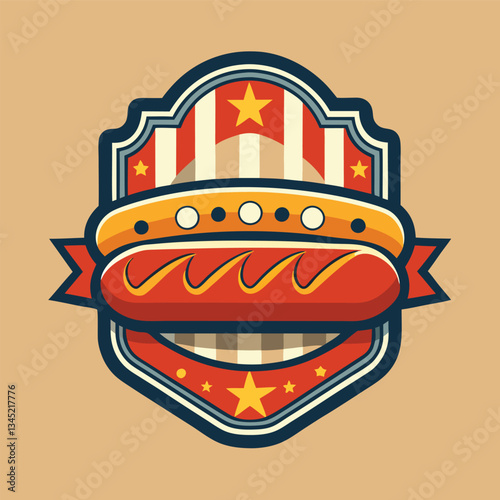 Vintage Hot Dog Badge Design with Retro Appeal for Food and Beverage Branding