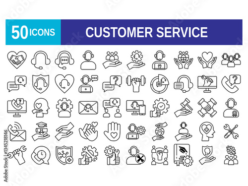 Customer service icon set. Containing customer satisfied, assistance, experience, feedback, operator and technical support icons. Solid icon collection.