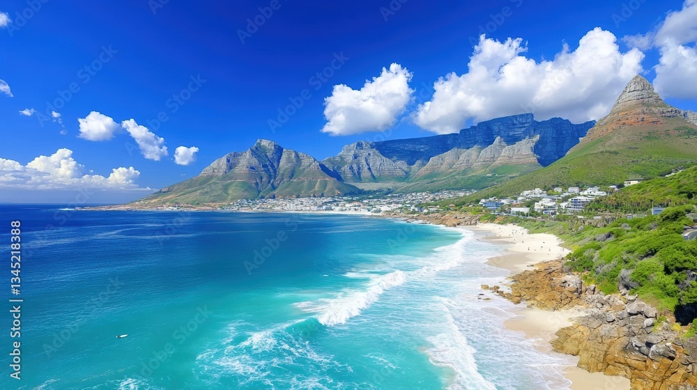 Fototapeta premium Scenic coastal view of cape town's iconic mountains and pristine beaches