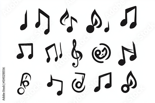 A collection of various stylized black music notes art