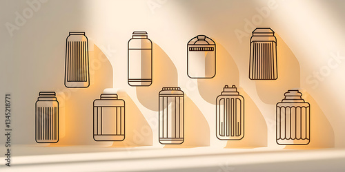 Abstract minimalist illustration of various containers likely for a product catalog or design inspiration