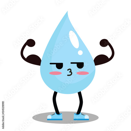 Cute cartoon characters blue water drops. Mascot. Suitable for flat design graphic illustration, clip art, stickers, posters, stickers, cards, etc