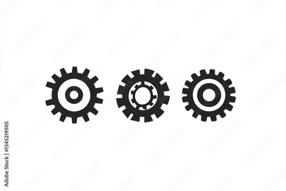 Three black gears on a white background in a simple style Three black gears on a white background in a simple style