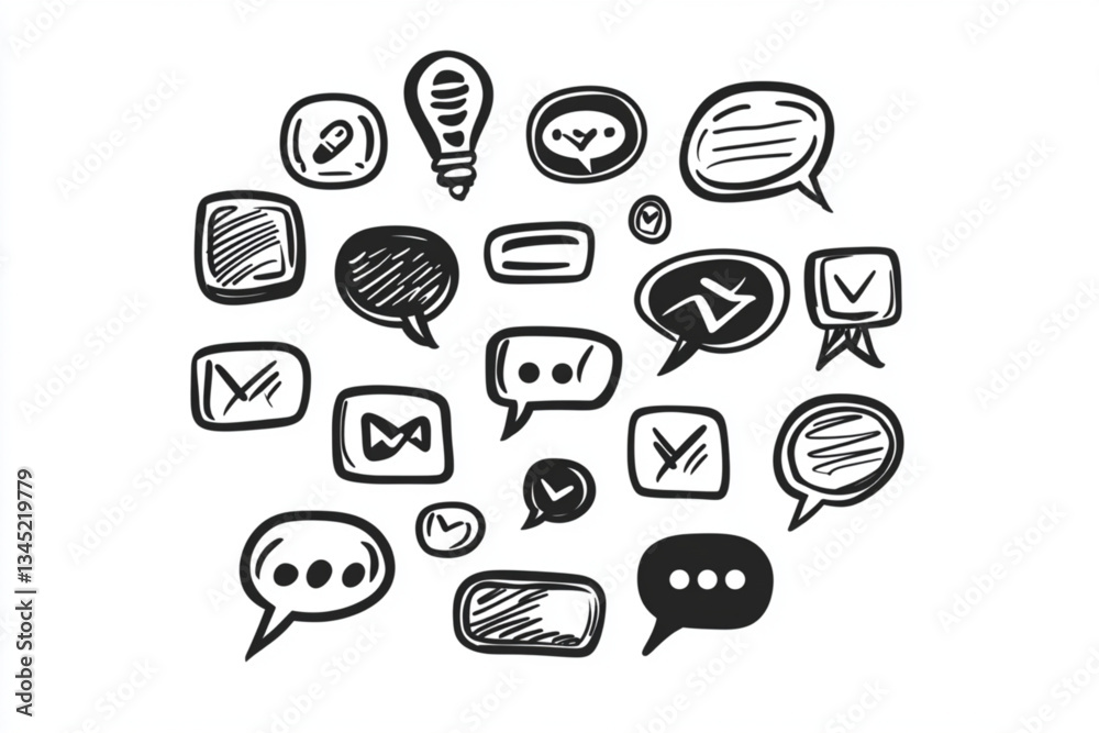 Collection of hand drawn communication icon illustrations Collection of hand drawn communication icon illustrations