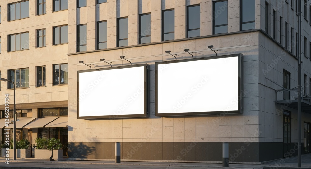 Blank Billboard Mockup Two Large Outdoor Advertising Spaces on Modern Building Blank Billboard Mockup Two Large Outdoor Advertising Spaces on Modern Building