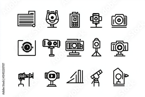 Various black and white line drawing icons on a white page