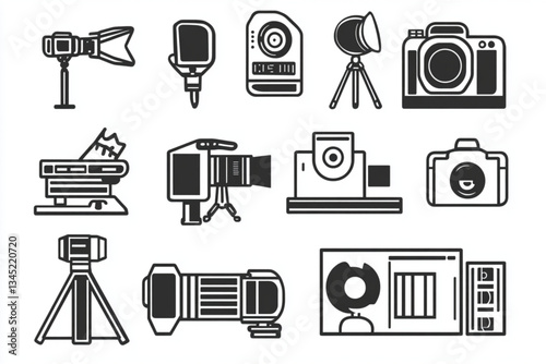 Collection of photography and videography equipment icons