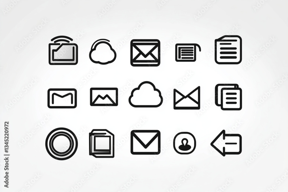 Collection of simple black and white outline icons set Collection of simple black and white outline icons set