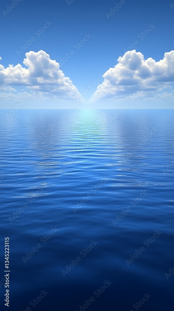 Fototapeta premium Calm Ocean for Sunny Sky, Clouds Reflecting.