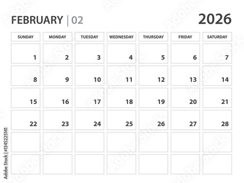 February 2026 year planner template. calendar 2026 year. corporate planner. Desk calendar 2026 year. Week Starts on Sunday, monthly and yearly planners. organizer diary. wall calendar. office supply
