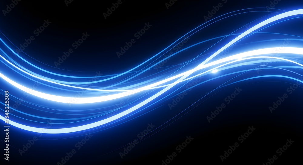 Fototapeta premium Abstract Blue Light Waves on Black Background