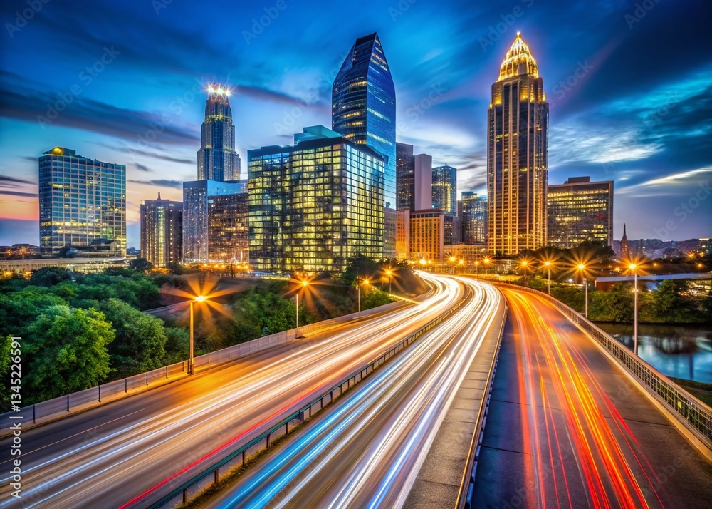 Obraz premium Austin Texas Cityscape Long Exposure Light Trails Night Photography