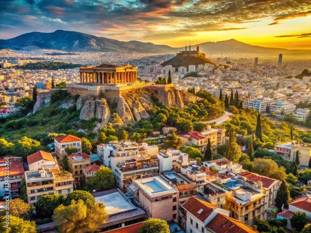 Obraz premium Authentic Athens: Ancient Ruins & Modern City Life Documentary Photography