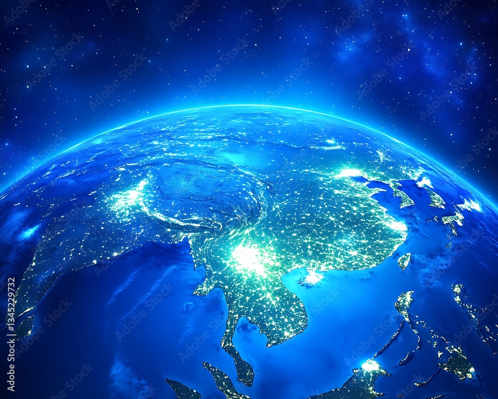 Fototapeta premium Asia Night Lights: Global View from Space.
