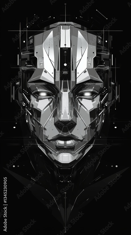 Obraz premium black and silver structure of robot face