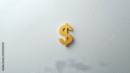 Golden Dollar Sign On Light Gray Background