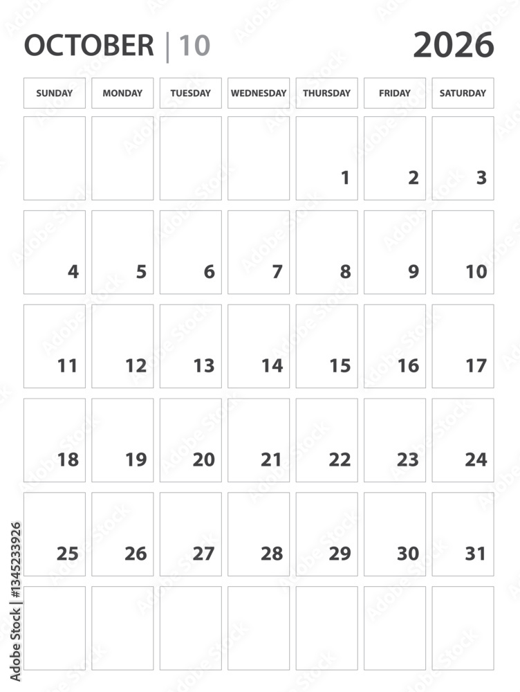 custom made wallpaper toronto digitalOctober 2026 year planner template. calendar 2026 year. Black and white monthly and yearly planners. Business planner minimal concept. Desk calendar 2026 year. Week Starts on Sunday, wall calendar.