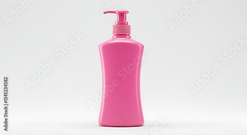 Pink Plastic Sun Protection Skincare Cream Pump Bottle on White Background, Isolated Product Shot