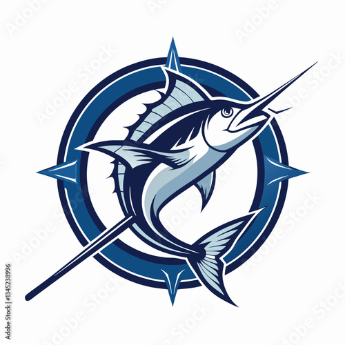 Vintage Marlin Fishing Badge with Detailed Fishing Rods Logo Design