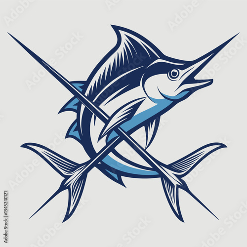 Vintage Marlin Fishing with Crossed Fishing Rods